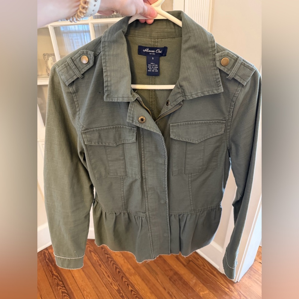 Francesca’s Anna Cai Utility Jacket Small Olive Green Peplum Military Style